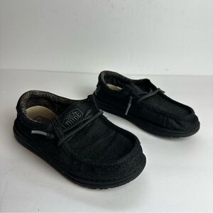 Hey Dude Wally Kid's Shoes Size 13 Loafers Slip On Black Unisex Lightweight